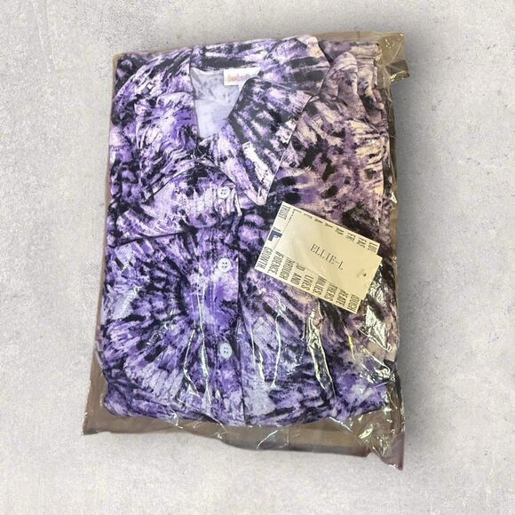 LuLaRoe Dresses & Skirts - LuLaRoe NWT Ellie Dress Size Large Classic Shirt Dress Purple Tie Dye Print